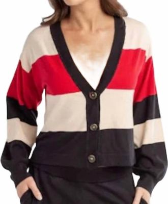 Red Haute Stripped Sweater Cardigan In Red