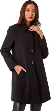Roman Womens Buttoned Swing Coat - Black - Size 14 UK