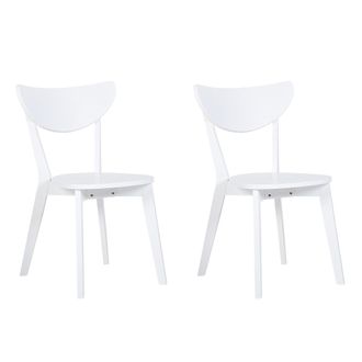 Beliani Juego De 2 Sillas De Comedor Asiento De Mdf Blanco Patas De Madera De Caucho Respaldo Curvo Sin Brazos Roxby