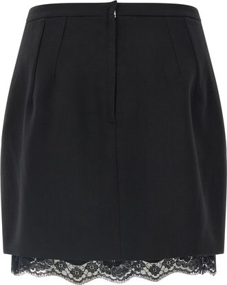 Dolce & Gabbana Virgin Wool with Scalloped Lace Hem Skirt - Black