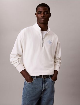 Calvin Klein Jeans Calvin Klein Mens Monologo Premium Terry Quarter Zip Sweatshirt - White - 2XL