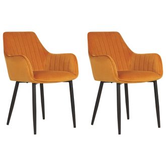 Beliani Beliani - Moderno Conjunto De 2 Sillas De Comedor De Terciopelo Puntadas Verticales Patas De Metal Retro Glamour Naranja Wellston