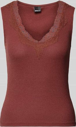 Gina Tricot Tr&auml;gertop mit V-Ausschnitt und Spitze in Bordeaux, Gr&ouml;&szlig;e XL