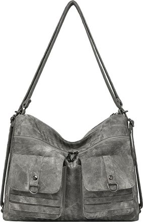 Generic PU Shoulder Bag Convertible Handbag Backpack for Women Work Daily Use (Grey)