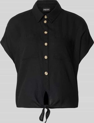 Pieces Regular Fit Hemdbluse aus Viskose-Leinen-Mix Modell PIA in Black, Gr&ouml;&szlig;e XL