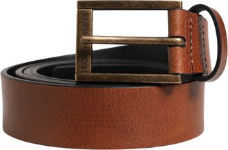 Dolce & Gabbana Men Brown Leather Classic Metal Buckle Belt Calf