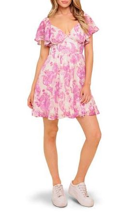 Flying Tomato Flutter Sleeve Print Midi Dress in Ivory Pink at Nordstrom Rack, Size Medium