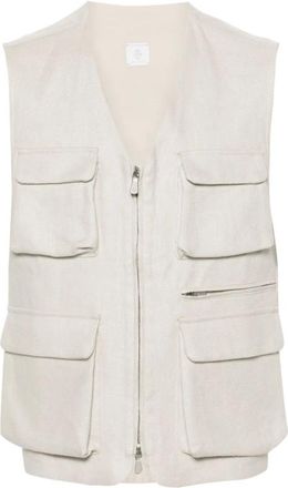 Eleventy Beige Linen V-Neck Vest