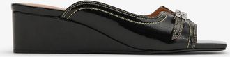 Ganni Black Naplack Wedge Mule Sandal in