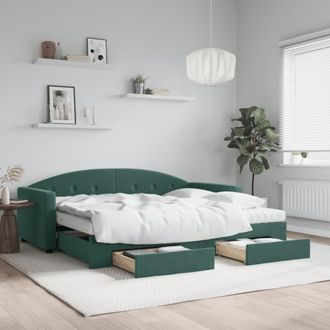 vidaXL Vidaxl - Sof&aacute; Cama Nido Con Cajones Terciopelo Verde Oscuro 90x200 Cm