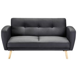 Beliani Sof&aacute; Cama Tapizado En Tela Negra 2 Plazas Patas De Madera Estilo Minimalista Moderno Florli