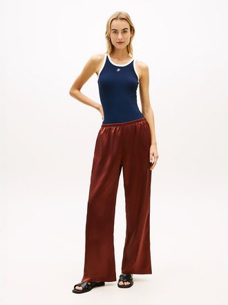 Tommy Hilfiger Womens Stretch Satin Pull-On Wide-Leg Pant - Brown - XL