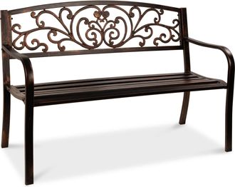Best Choice Products Outdoor Steel Bench Garden Patio Porch Furniture w/ Floral Design Backrest