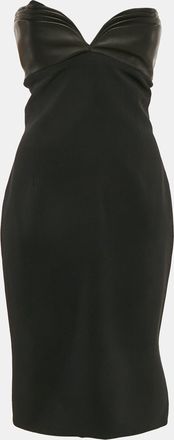 Brandon Maxwell Black Crepe Leather Trimmed Strapless Knee-Length Dress