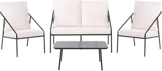 Beliani Garden Set Black Metal Cotton 4 Seater Cushions with Removable Covers Armchairs Sofa Table Modern USTICA