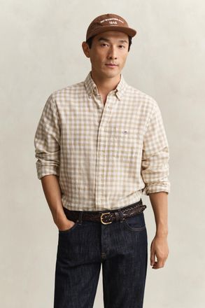 GANT Men Gingham Linen Blend Shirt (XXXL) OAT BEIGE