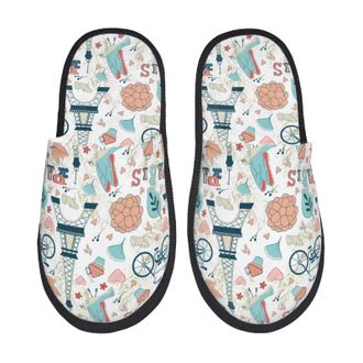 Generic Eiffel Tower Men Women Slippers Fuzzy Shoes Warm House Shoes For Outdoor Winter Indoor M