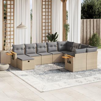 vidaXL Juego De Sof&aacute;s Jard&iacute;n Con Cojines Beige 10 Pzas Rat&aacute;n Sint&eacute;tico Vidaxl