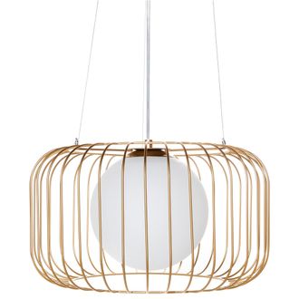 Beliani L&aacute;mpara Colgante Moderna Industrial Con Pantalla De Hierro Y Metal Dorado Bairoa