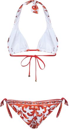 Dolce & Gabbana Womens Bikini Maiolica-Print Orange Polyamide Swimwear Sea Clothing