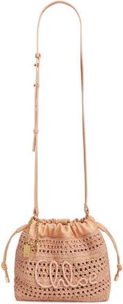 Chlo&eacute; Mini Summer Banana Woven Raffia Drawstring Shoulder Bag in Summery Beige at Nordstrom