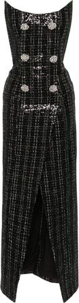 Balmain sequinned metallic tweed gown - women - Polyester - 34 - Black
