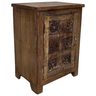 Wanderlust Deco Mesita De Noche De Madera Acabado Artesanal Marr&oacute;n 49x36x71h Cm
