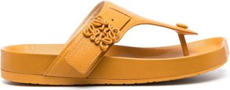 Loewe logo-plaque leather flip flops - women - Rubber/Calf Leather/Calf Leather - 34 - Yellow