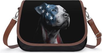 Generic Pitbull1 Dog in U.S. Flag Fashion Womens Crossbody Bags Novelty Handbag Shoulder Bag Purse