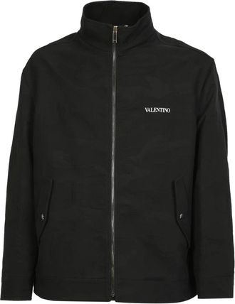 Valentino Zwarte jas met geborduurd logo - Heren - Zomerjassen - Zwart - L - Katoen - Jassen