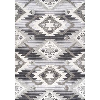 Jonathan Y Designs Sumak High-Low Pile Neutral Diamond Kilim Indoor/Outdoor Area Rug in Gray/white/black at Nordstrom, Size 5Ft 0In X 8Ft 0In