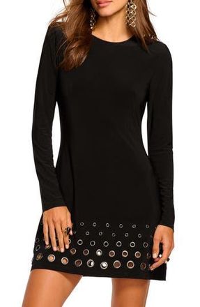 Ramy Brook Dorinda Rivet Detail Long Sleeve Minidress in Black at Nordstrom Rack, Size Medium