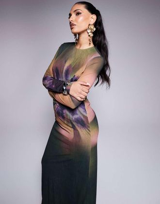 Daska exclusive maxi dress in overscale placement floral-Multi