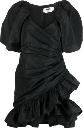 Msgm Jurk met pofmouwen - Dames - Feestkleedjes - Zwart - M - Polyester - Kleedjes