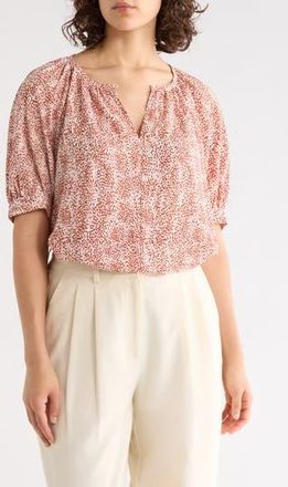 Nordstrom Rack Gathered Neck Puff Sleeve Top in Ivory- Rust Dashing Dot at Nordstrom Rack, Size X-Large