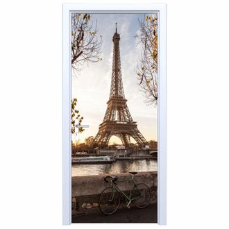 OEM Pegatina De Tela Para Puerta Con Dise&ntilde;o De Bicicleta En La Torre Eiffel 497pd
