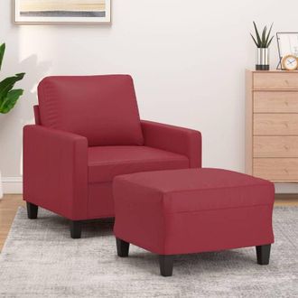 vidaXL Vidaxl - Sill&oacute;n Con Taburete Cuero Sint&eacute;tico Rojo Tinto 60 Cm