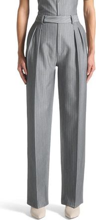 Mani&egrave;re De Voir Julie Pinstripe Twin Pleat Tailored Trousers in Grey at Nordstrom, Size 10