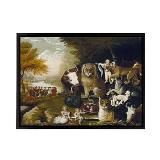 Artery8 Edward Hicks The Peaceable Kingdom Framed Canvas Wall Art Print in Brown | Size: W24 x H32