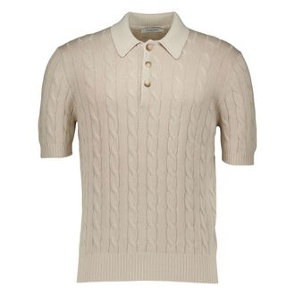 Gran Sasso Polo Shirts, male, Beige, Size: 3XL Cotton Cable Knitted Polo