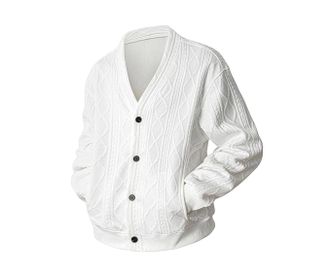 Generic Mens Cable Knit Cardigan Men V Neck Long Sleeve Knit Cardigan Sweater White 6XL