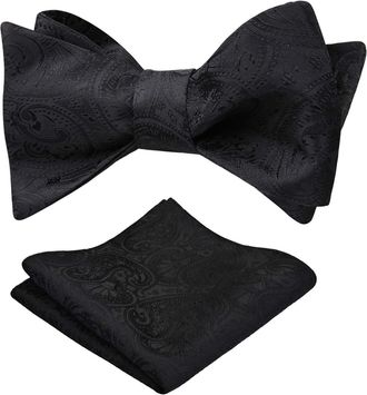 Alizeal Mens Paisley Floral Jacquard Untied Bowtie Pocket Square Set, Black