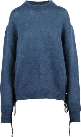 Nine In The Morning Blue Drawstring Mohair-Blend Crewneck Sweater