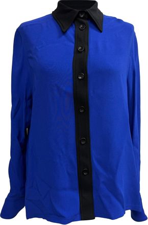 Joseph Two Tone Button Down Blouse in Blue Viscose