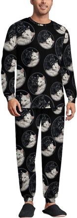 Generic Black White Cats Mens Pajama Set Long Sleeve Top Long Pants Sets Soft Sleepwear Loungewear M