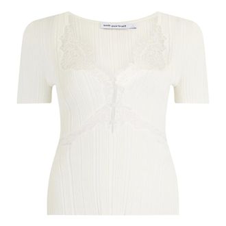 Self Portrait T-Shirts, female, White, Size: L Top with wide neckline and lace