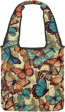 Generic Retro Butterflies and Silhouettes Reversible Canvas Shoulder Tote - Double-Sided Print, 12oz Cotton, 27cm Drop, Fold-Flat Bag for Travel, Shopping, St