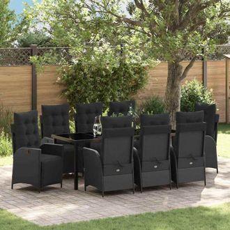 vidaXL Conjunto De Comedor De Jard&iacute;n 9 Pcs Negro Rat&aacute;n Sint&eacute;tico Vidaxl