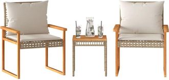 vidaXL Set da Bistrò 3 pz con Cuscini Beige Misto Polyrattan e Acacia - Vidaxl
