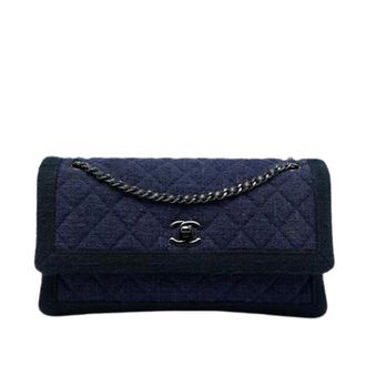 Chanel Pre-owned Vintage Tweed Flap Shoulder Bag - Dames - Pre-owned - Blauw - Maat: ONE Size Tweed